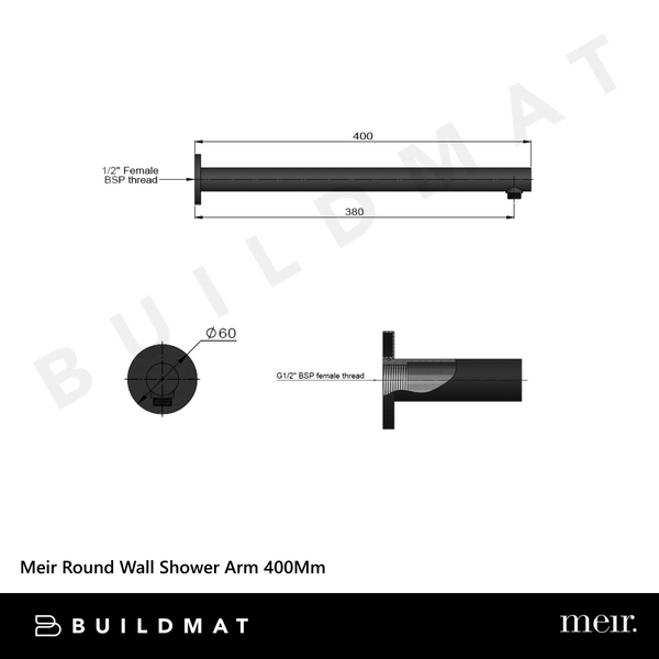 Meir Round Wall Shower Arm 400mm Polished Chrome