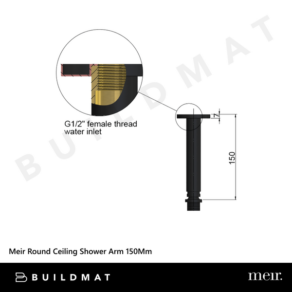 Meir Round Ceiling Shower Arm 150mm Lustre Bronze