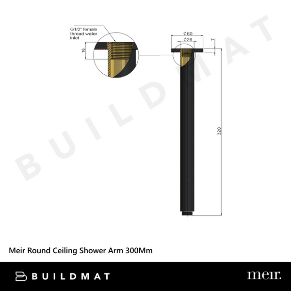 Meir Round Ceiling Shower Arm 300mm Brushed Nickel