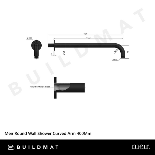 Meir Round Wall Shower Curved Arm 400mm Tiger Bronze