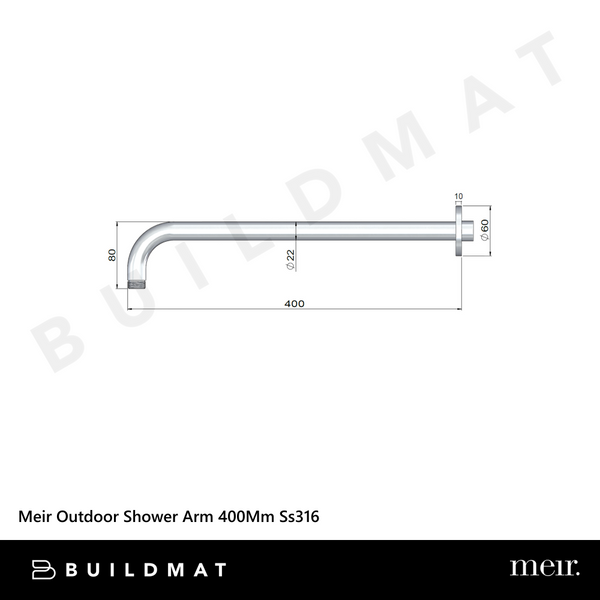 Meir Outdoor Shower Arm 400mm SS316 Stainless Steel