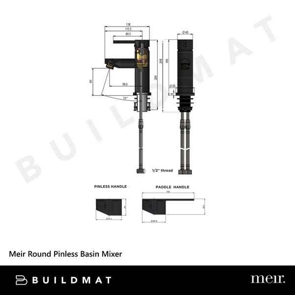 Meir Round Pinless Basin Mixer Shadow Gunmetal