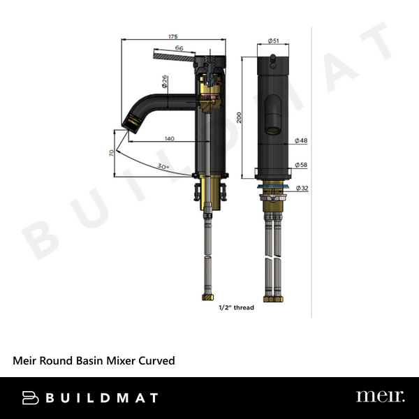 Meir Round Basin Mixer Curved Lustre Bronze