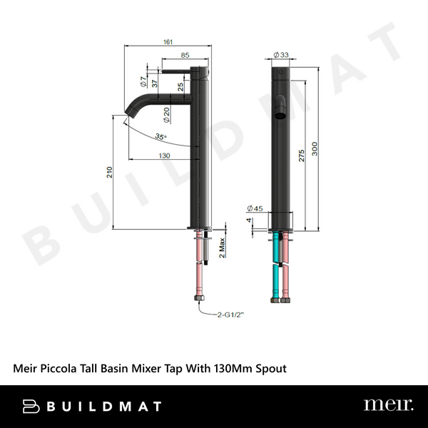 Meir Piccola Tall Basin Mixer Tap With 130mm Spout Tiger Bronze