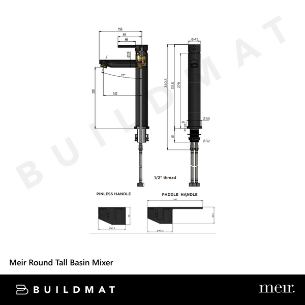 Meir Round Tall Basin Mixer Matte Black