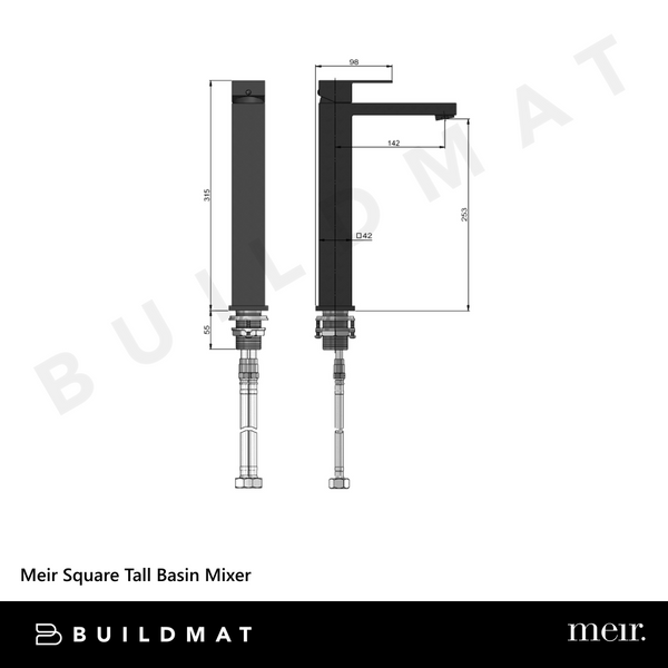 Meir Square Tall Basin Mixer Matte Black