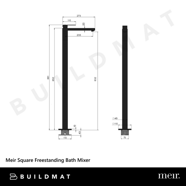 Meir Square Freestanding Bath Mixer Matte Black