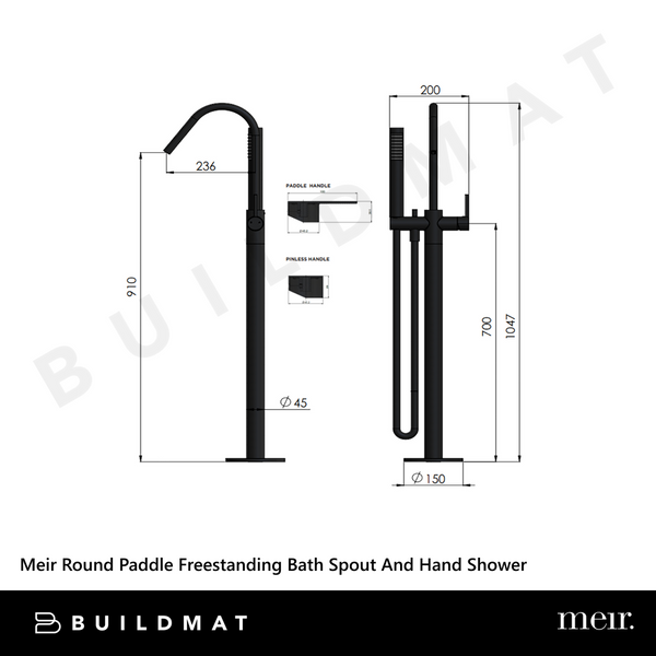 Meir Round Paddle Freestanding Bath Spout And Hand Shower Polished Chrome