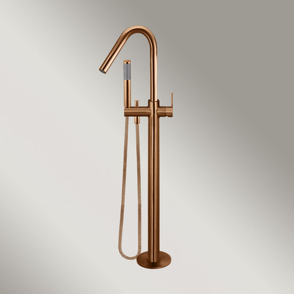 Meir Round Paddle Freestanding Bath Spout And Hand Shower Lustre Bronze