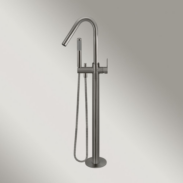 Meir Round Paddle Freestanding Bath Spout And Hand Shower Shadow Gunmetal