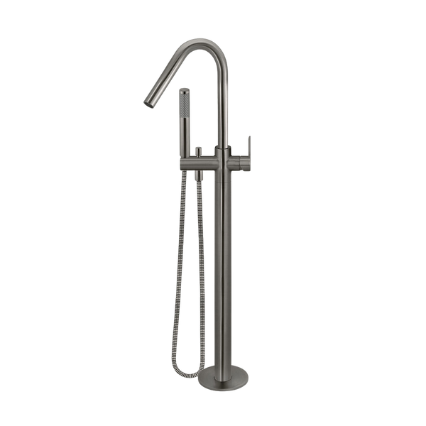 Meir Round Paddle Freestanding Bath Spout And Hand Shower Shadow Gunmetal
