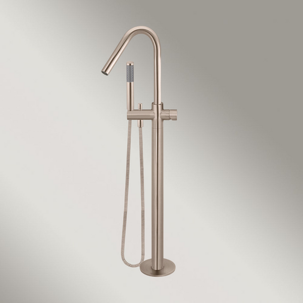 Meir Round Pinless Freestanding Bath Spout And Hand Shower Champagne