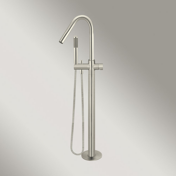 Meir Round Pinless Freestanding Bath Spout And Hand Shower Brushed Nickel