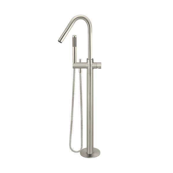 Meir Round Pinless Freestanding Bath Spout And Hand Shower Brushed Nickel