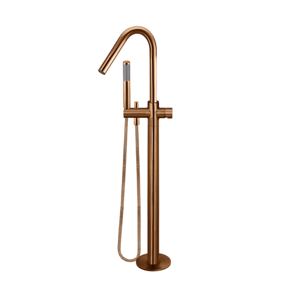 Meir Round Pinless Freestanding Bath Spout And Hand Shower Lustre Bronze