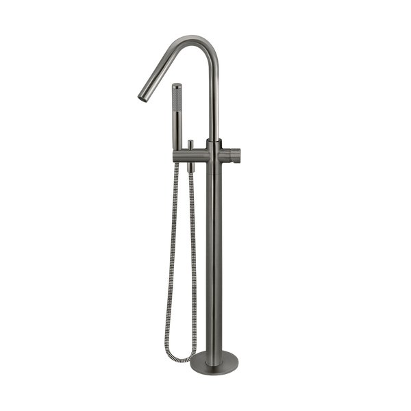 Meir Round Pinless Freestanding Bath Spout And Hand Shower Shadow Gunmetal