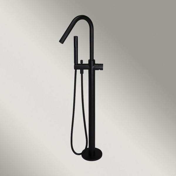 Meir Round Pinless Freestanding Bath Spout And Hand Shower Matte Black