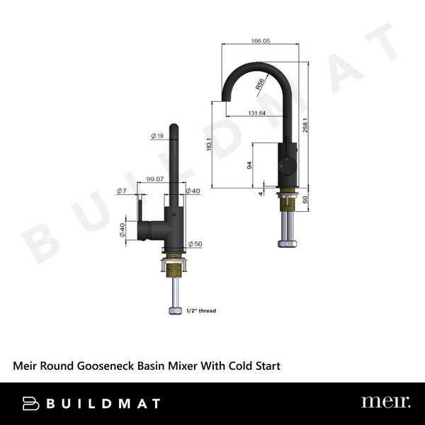 Meir Round Gooseneck Basin Mixer With Cold Start Polished Chrome