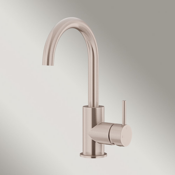 Meir Round Gooseneck Basin Mixer With Cold Start Champagne