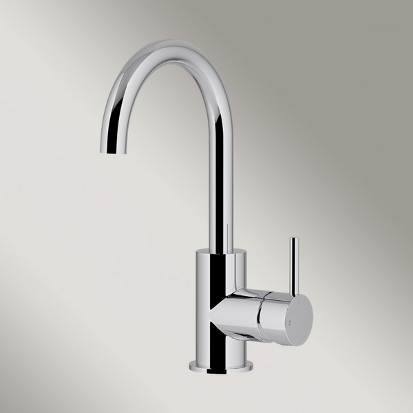 Meir Round Gooseneck Basin Mixer With Cold Start Polished Chrome