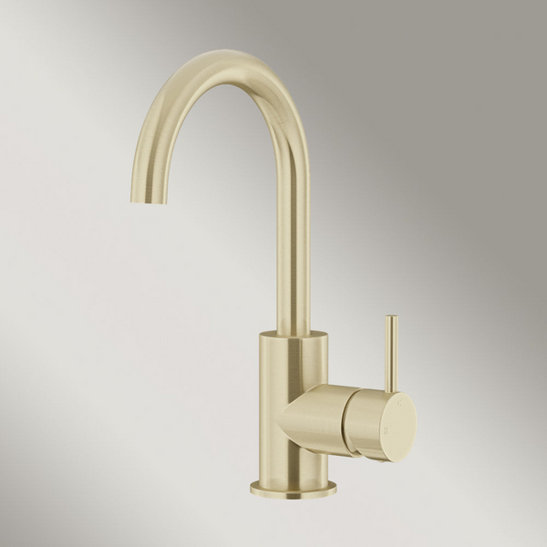 Meir Round Gooseneck Basin Mixer With Cold Start Tiger Bronze