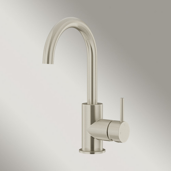 Meir Round Gooseneck Basin Mixer With Cold Start Brushed Nickel