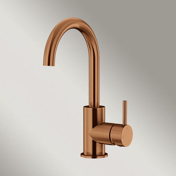 Meir Round Gooseneck Basin Mixer With Cold Start Lustre Bronze