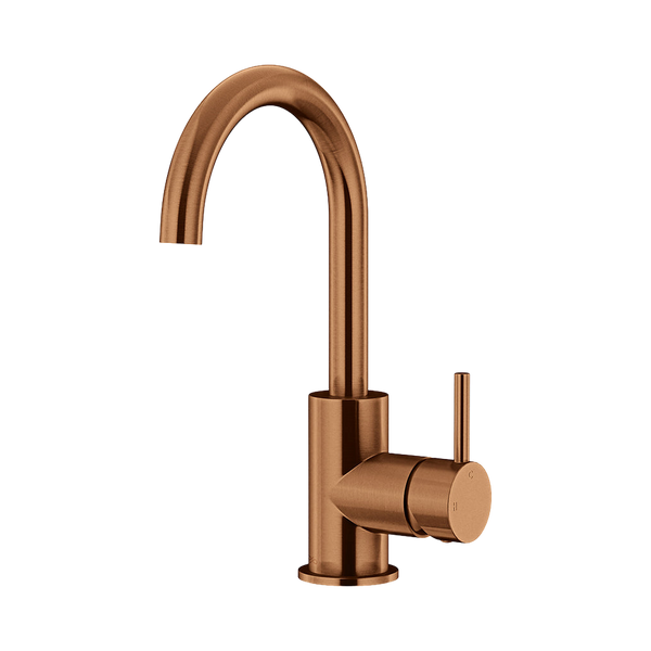 Meir Round Gooseneck Basin Mixer With Cold Start Lustre Bronze