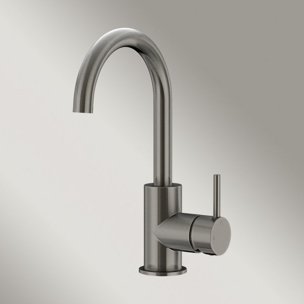 Meir Round Gooseneck Basin Mixer With Cold Start Shadow Gunmetal