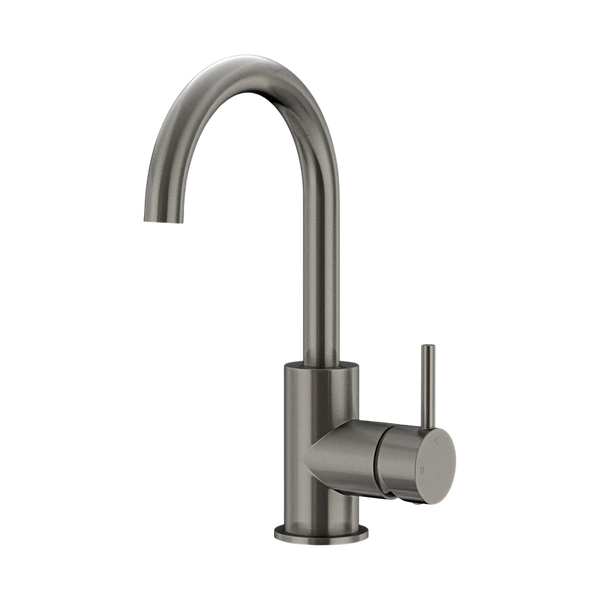 Meir Round Gooseneck Basin Mixer With Cold Start Shadow Gunmetal