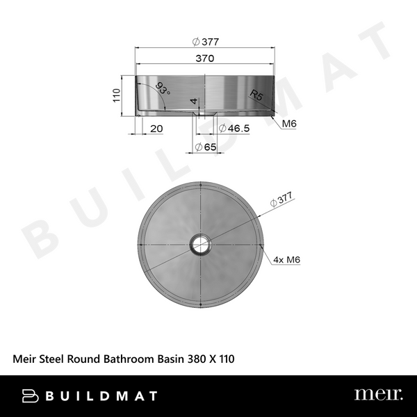 Meir Lavello Steel Round Bathroom Basin 380 X 110 Shadow Gunmetal