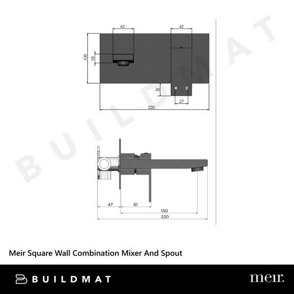 Meir Square Wall Combination Mixer And Spout Matte Black