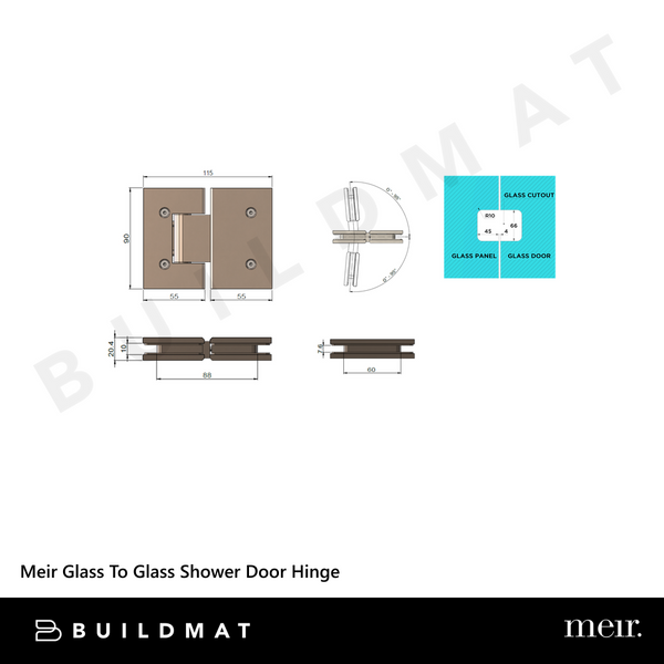 Meir Glass To Glass Shower Door Hinge Tiger Bronze