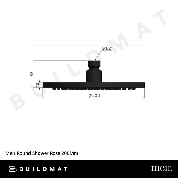 Meir Round Shower Rose 200mm Matte Black