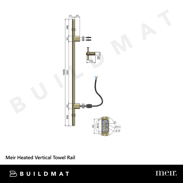 Meir Heated Vertical Towel Rail Matte Black