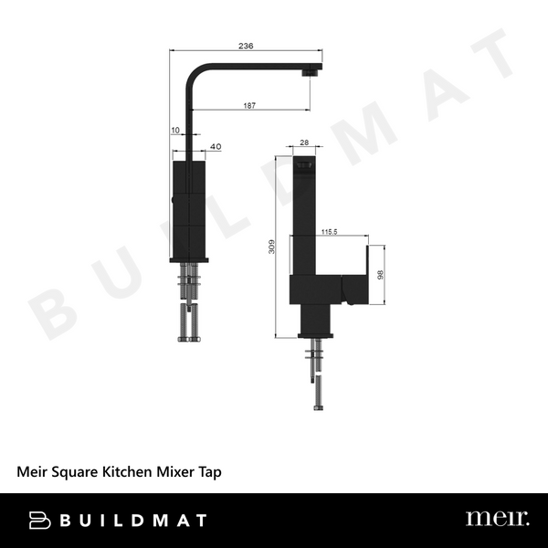 Meir Square Kitchen Mixer Tap Matte Black
