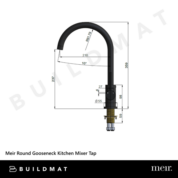 Meir Round Gooseneck Kitchen Mixer Tap Matte Black