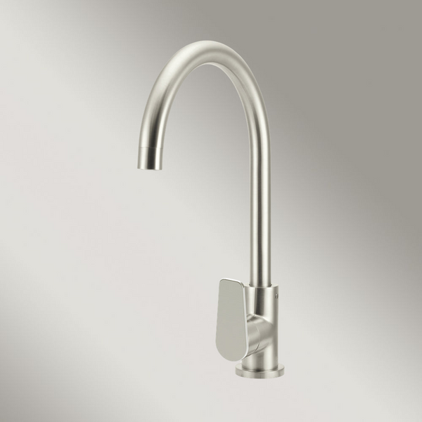 Meir Round Paddle Gooseneck Kitchen Mixer Tap Brushed Nickel