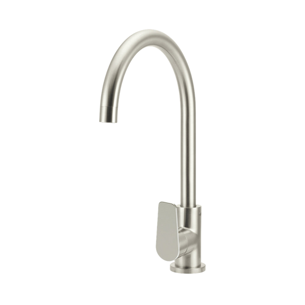 Meir Round Paddle Gooseneck Kitchen Mixer Tap Brushed Nickel