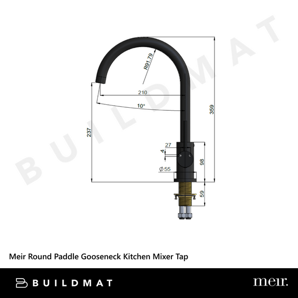 Meir Round Paddle Gooseneck Kitchen Mixer Tap Matte Black