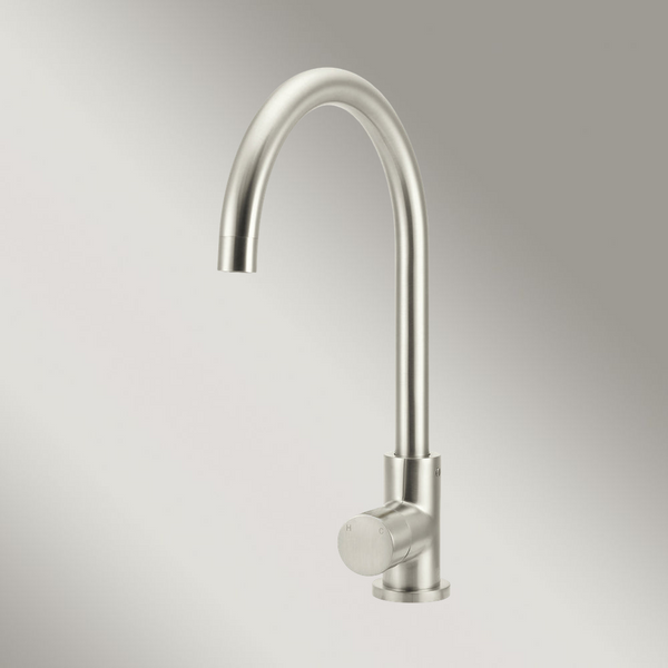 Meir Round Pinless Gooseneck Kitchen Mixer Tap Brushed Nickel
