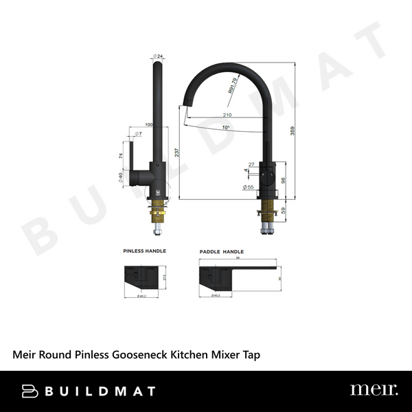 Meir Round Pinless Gooseneck Kitchen Mixer Tap Shadow Gunmetal