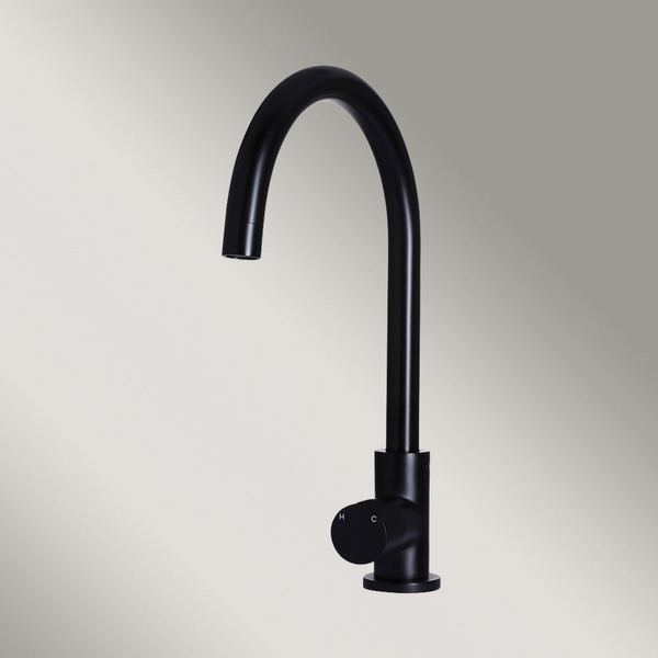 Meir Round Pinless Gooseneck Kitchen Mixer Tap Matte Black