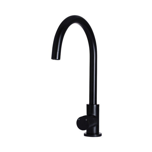 Meir Round Pinless Gooseneck Kitchen Mixer Tap Matte Black