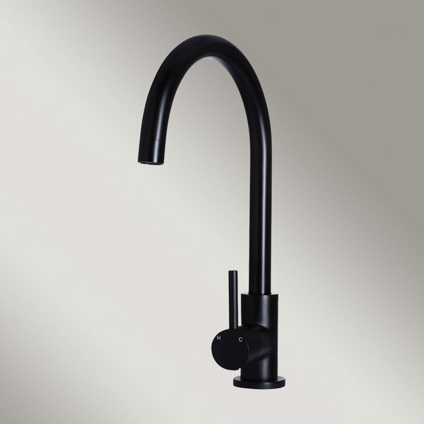 Meir Round Gooseneck Kitchen Mixer Tap Matte Black