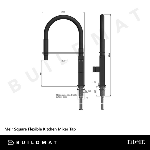 Meir Square Flexible Kitchen Mixer Tap Matte Black