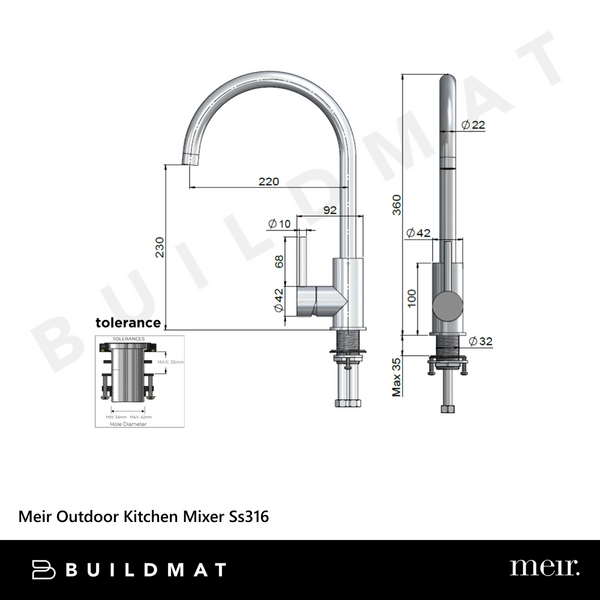 Meir Outdoor Kitchen Mixer SS316 Stainless Steel