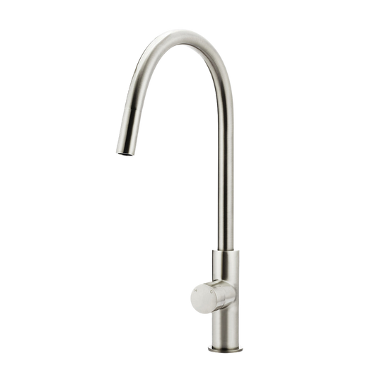 Round Pinless Piccola Pull Out Kitchen Laundry Tap Mixer Tap Brushed Nickel