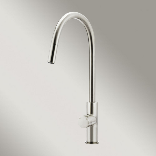 Round Pinless Piccola Pull Out Kitchen Laundry Tap Mixer Tap Brushed Nickel