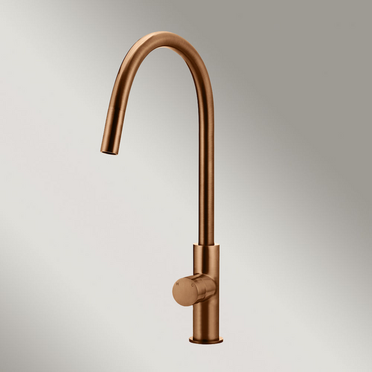 Round Pinless Piccola Pull Out Kitchen Laundry Tap Mixer Tap Lustre Bronze